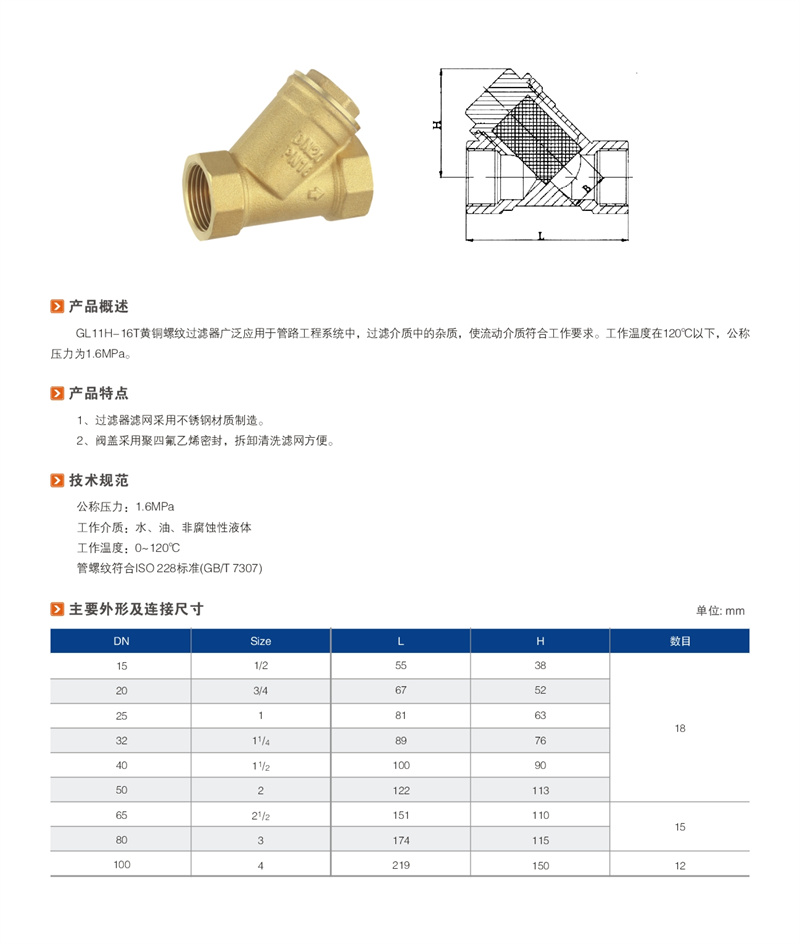 GL11H-16T铜过滤器