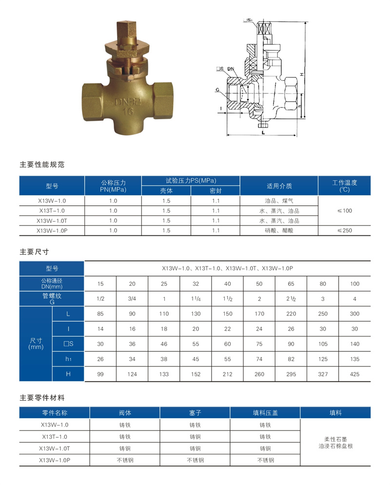 X13W-16T二通丝扣旋塞阀